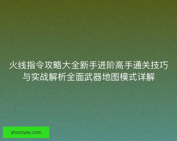 火线指令攻略大全新手进阶高手通关技巧与实战解析全面武器地图模式详解